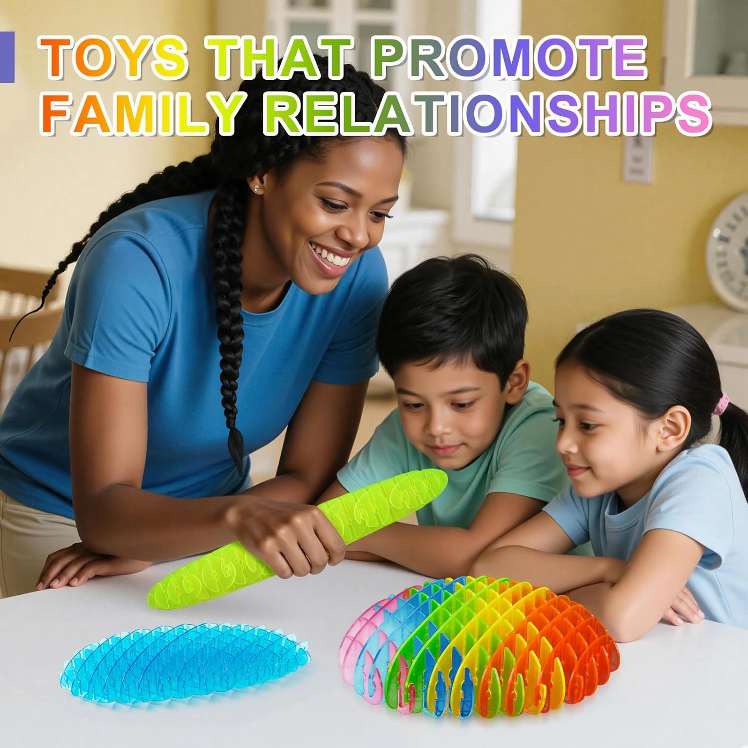 Fidget Worm: Fidget Toys Adults | 3-pack Sensory Toys for Kids & Teens | Quiet Fidgets,Small Anxiety Stress Relief Toy, Fidget Toy，Desk Fidgets for Autistic & Adhd Adults(Rainbow,Green,Blue)