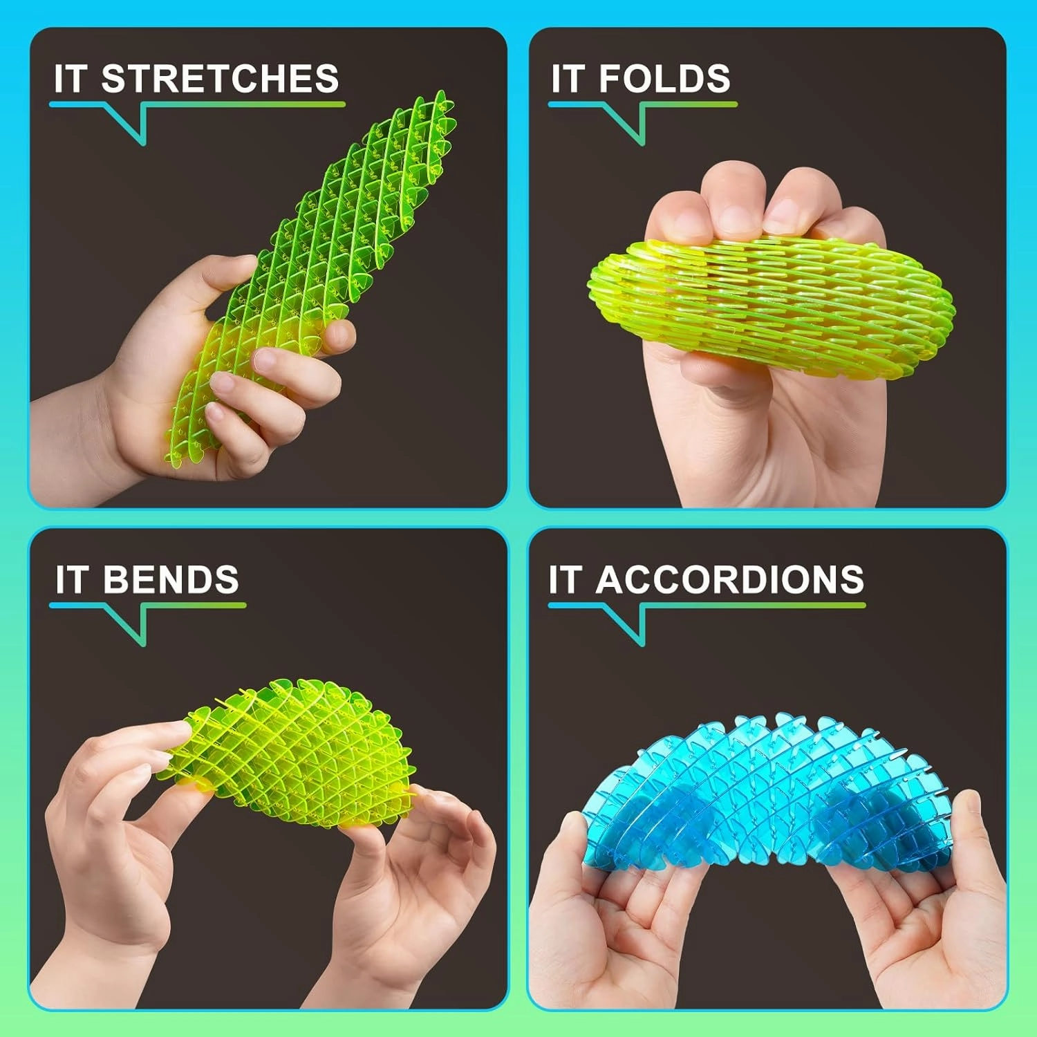 Fidget Worm: Fidget Toys Adults | 3-pack Sensory Toys for Kids & Teens | Quiet Fidgets,Small Anxiety Stress Relief Toy, Fidget Toy，Desk Fidgets for Autistic & Adhd Adults(Rainbow,Green,Blue)