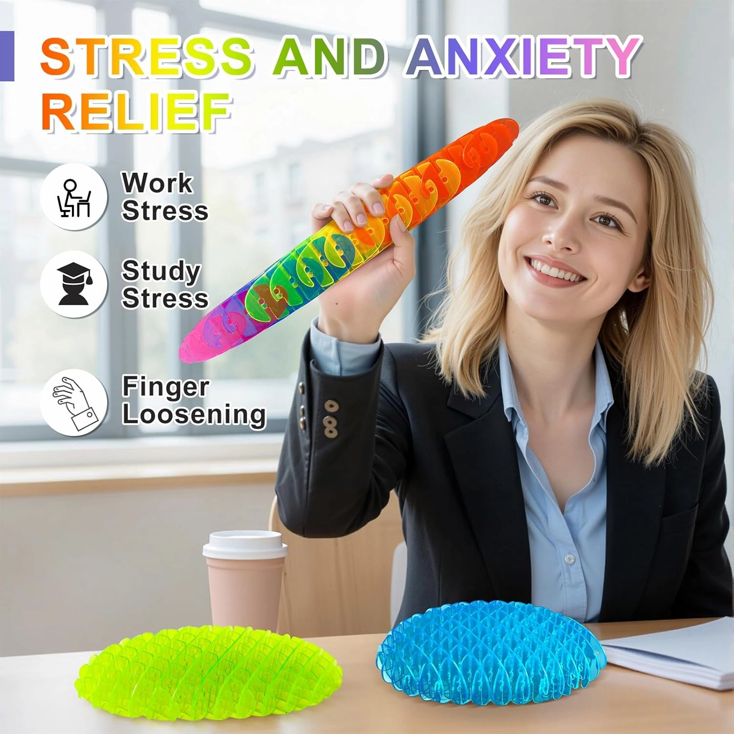 Fidget Worm: Fidget Toys Adults | 3-pack Sensory Toys for Kids & Teens | Quiet Fidgets,Small Anxiety Stress Relief Toy, Fidget Toy，Desk Fidgets for Autistic & Adhd Adults(Rainbow,Green,Blue)