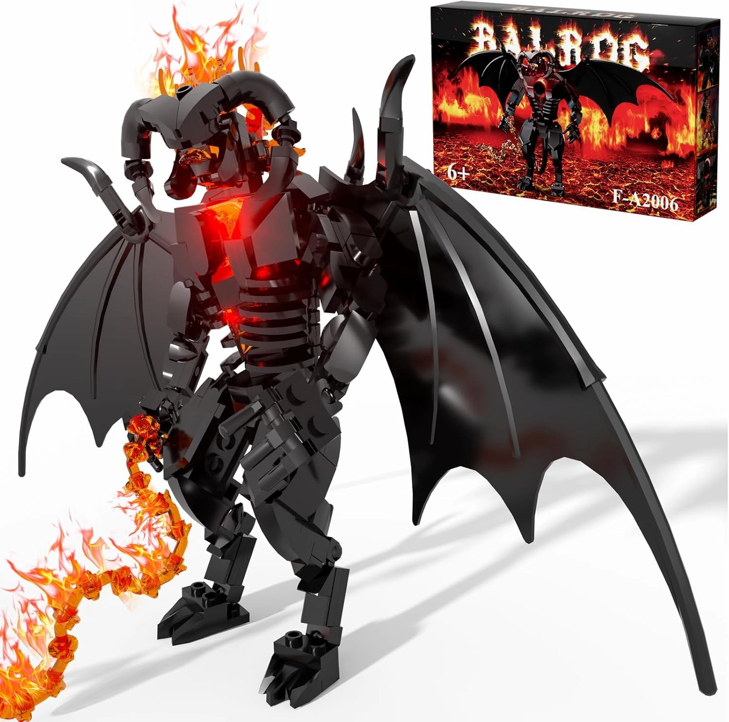 Figure Balrog Monster Building Block Set Balroged of Moria Bricks Demons Model Toys Gifts，Building Blocks Set, Bat Robot Figure with Wings and Lava Accessories
