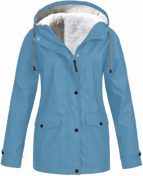 Fleece Lined Raincoat For Women Waterproof with Hood Plus Size Solid Color Winter Warm Rain Jacket Hiking Snow Coat