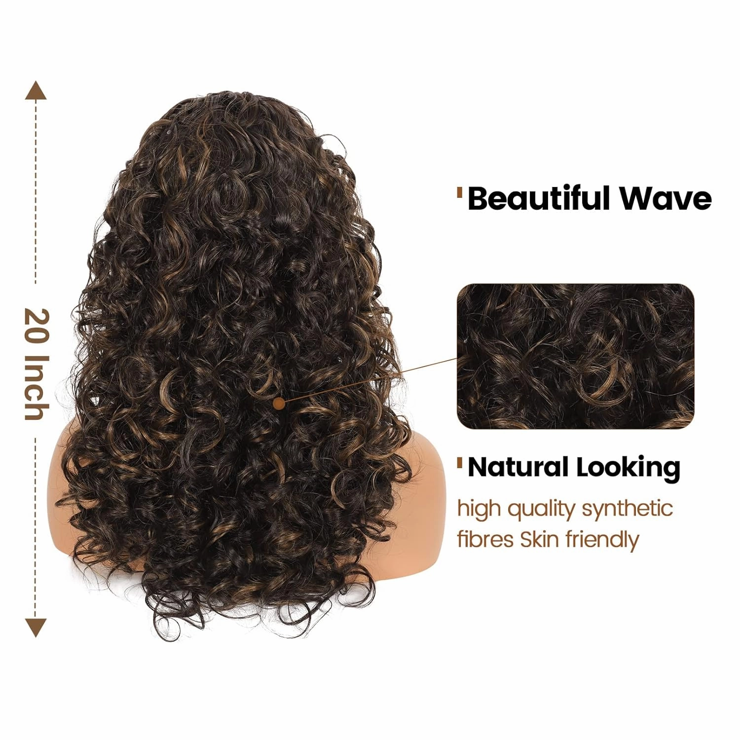 Flufymooz Curly Wig with Bangs for Black Women, 20 Inch Deep Brown with Auburn Curly Gorgeous Shag Hair Wig, Kinky Curls with Wispy Bangs Heat Resistant Soft Synthetic Wig for Women Party Cosplay