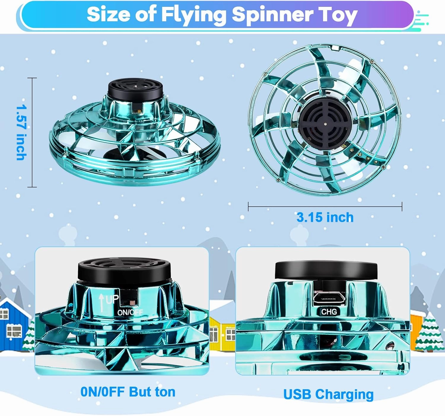 Flying Spinner Mini Drone,Hand Controlled Drone Flying Toy New Fly UFO Magic Flying Fidget Spinner with Lights,Christmas Birthday Party Gifts for Girls Boys(Green)