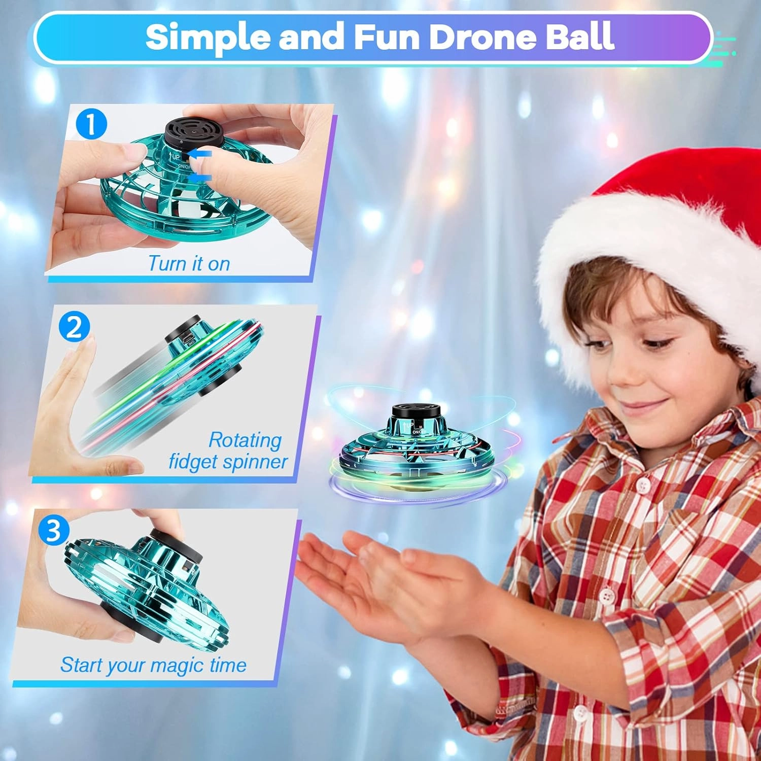 Flying Spinner Mini Drone,Hand Controlled Drone Flying Toy New Fly UFO Magic Flying Fidget Spinner with Lights,Christmas Birthday Party Gifts for Girls Boys(Green)