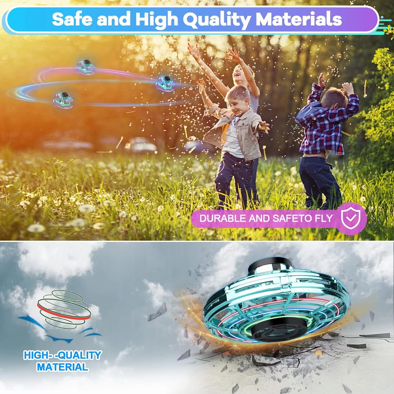 Flying Spinner Mini Drone,Hand Controlled Drone Flying Toy New Fly UFO Magic Flying Fidget Spinner with Lights,Christmas Birthday Party Gifts for Girls Boys(Green)