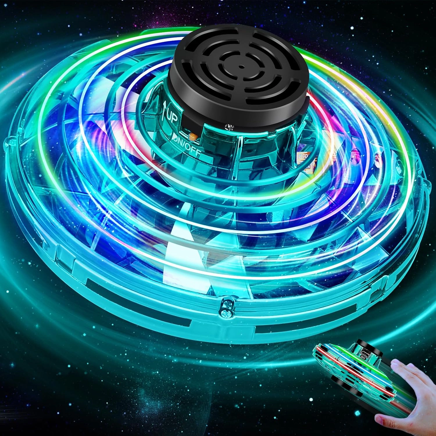 Flying Spinner Mini Drone,Hand Controlled Drone Flying Toy New Fly UFO Magic Flying Fidget Spinner with Lights,Christmas Birthday Party Gifts for Girls Boys(Green)