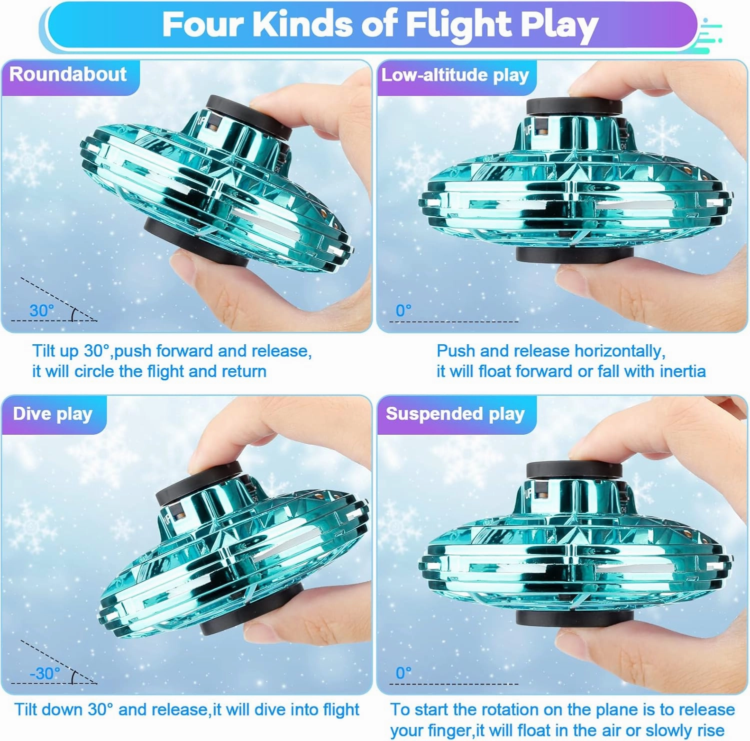 Flying Spinner Mini Drone,Hand Controlled Drone Flying Toy New Fly UFO Magic Flying Fidget Spinner with Lights,Christmas Birthday Party Gifts for Girls Boys(Green)