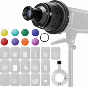 FOMITO Optical Snoot Kit Conical Spot Art Special Effects Shaped Beam Light Projection with Lens, 16pcs GOBO Set, Bowens Mount for Monolight Photography LED Light, Studio Flash