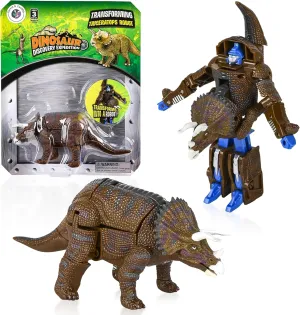 Forest & Twelfth Triceratops Dinosaur Animal Toy Small – Transforming Action Figure – Changes from Detailed Animal to Unique Robot Toy in Seconds – Great Gift for Both Girls and Boys (4" Triceratops)