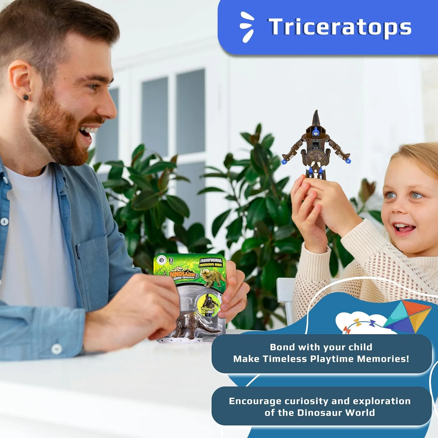 Forest & Twelfth Triceratops Dinosaur Animal Toy Small – Transforming Action Figure – Changes from Detailed Animal to Unique Robot Toy in Seconds – Great Gift for Both Girls and Boys (4" Triceratops)