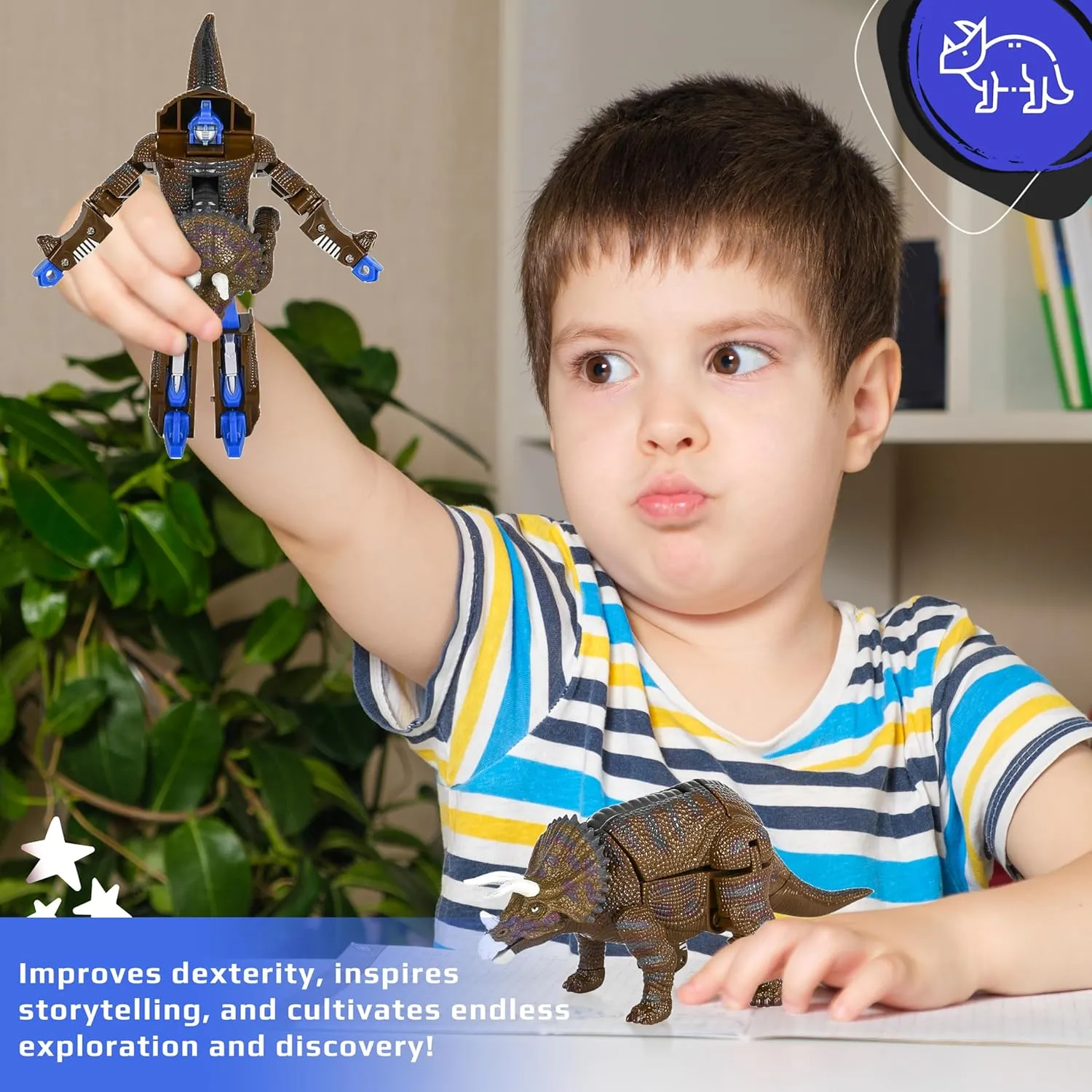 Forest & Twelfth Triceratops Dinosaur Animal Toy Small – Transforming Action Figure – Changes from Detailed Animal to Unique Robot Toy in Seconds – Great Gift for Both Girls and Boys (4" Triceratops)