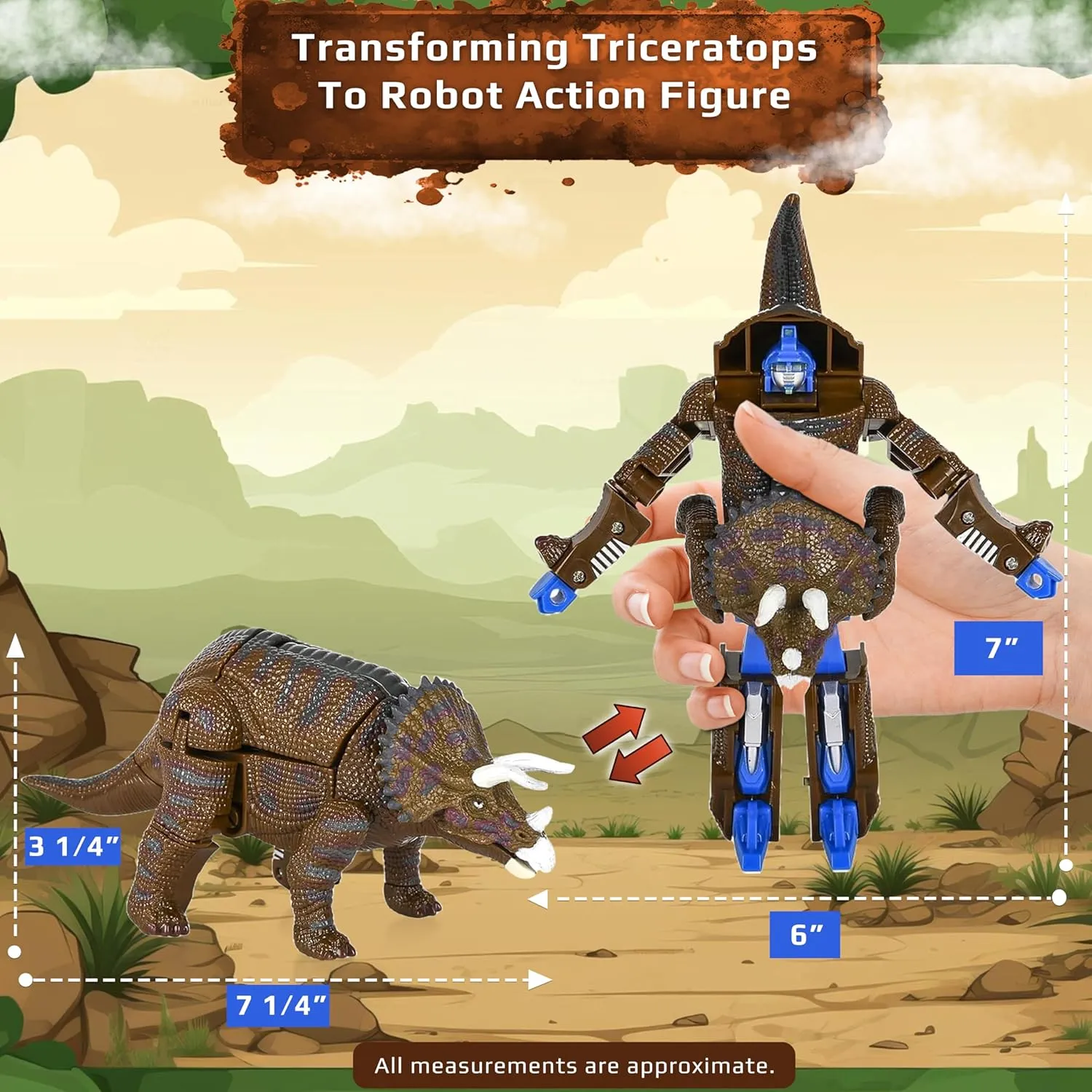 Forest & Twelfth Triceratops Dinosaur Animal Toy Small – Transforming Action Figure – Changes from Detailed Animal to Unique Robot Toy in Seconds – Great Gift for Both Girls and Boys (4" Triceratops)
