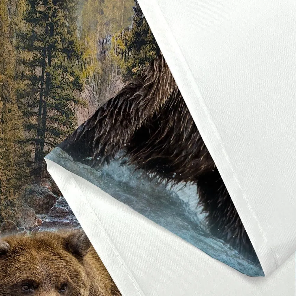 Forest Bear Shower Curtain, Misty Mountains Wildlife Farm Rustic National Park Jungle Rainforest Stream River Rock Natural Landscape Fabric Bathroom Decor Curtain with Hook