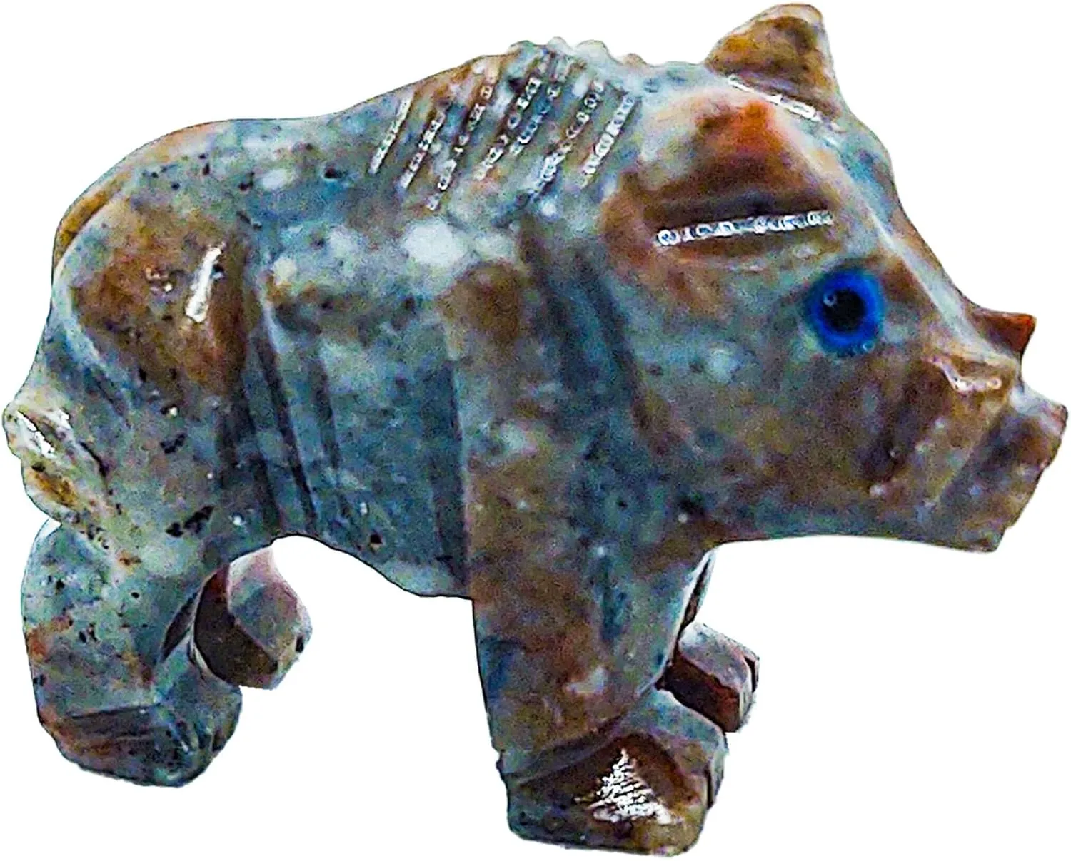 Forest Favorites - Spirit Animals Hand Carved Collections of Natural Dolomite Stone Totem Figurines of Bear, Turtle, Wild Boar, and Fox with Hexagon Display Stands for Meditation, Altars, and Fun