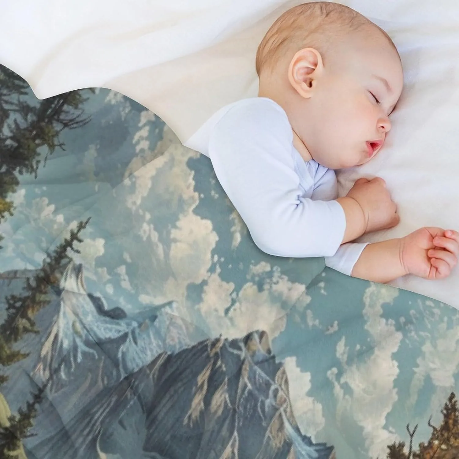 Forest Mountain Flannel Throw Blanket, Soft Cozy Warm Fleece Vintage Animal Bear Stream Jungle Blanket for Couch Sofa Bed, 50x70 Inch
