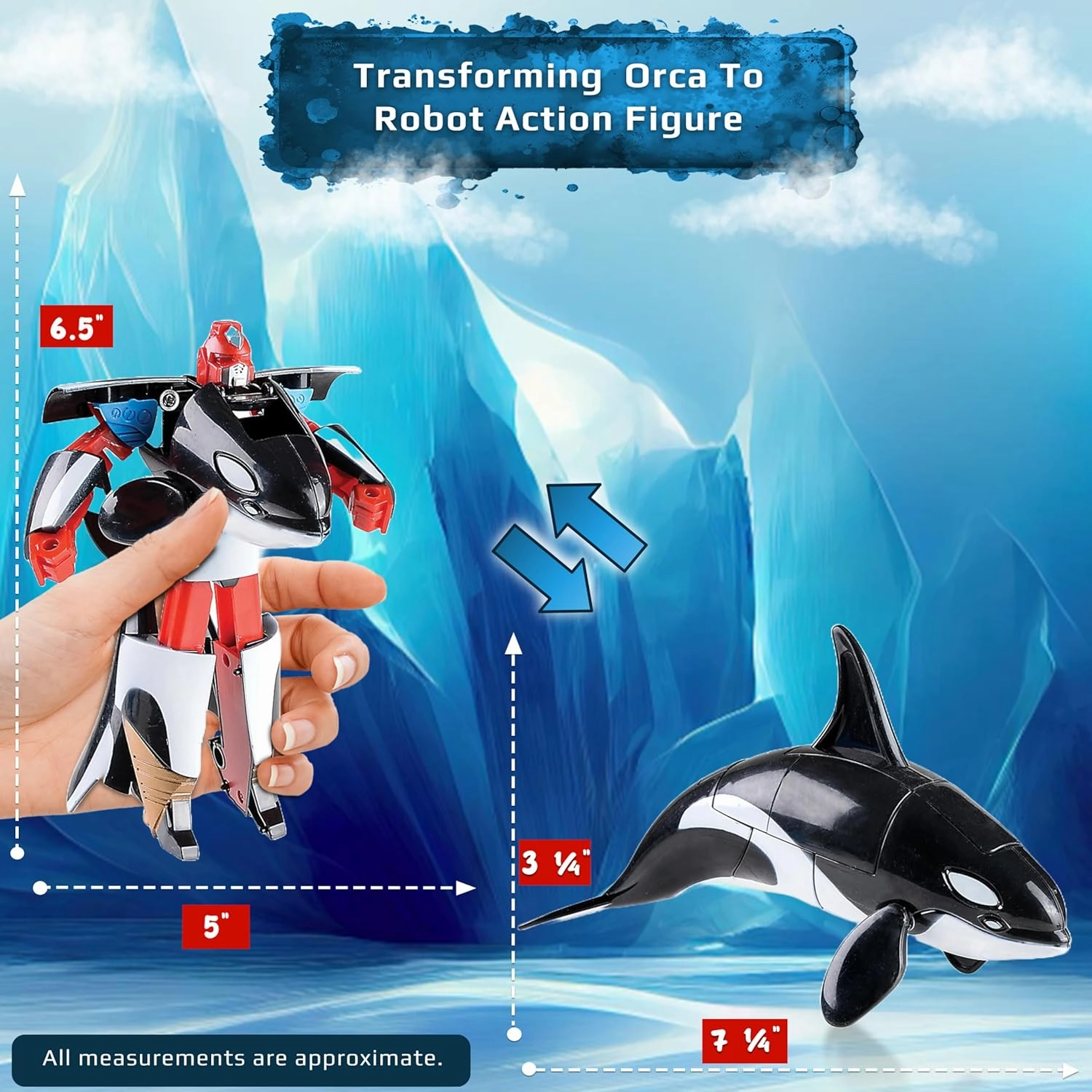 Forest & Twelfth Orca Sea Animal Toys – Transforming Action Figure – Changes from a Detailed Animal Toy to a Unique Robot Toy in Seconds – Great Gift for Both Girls and Boys (5" Orca)