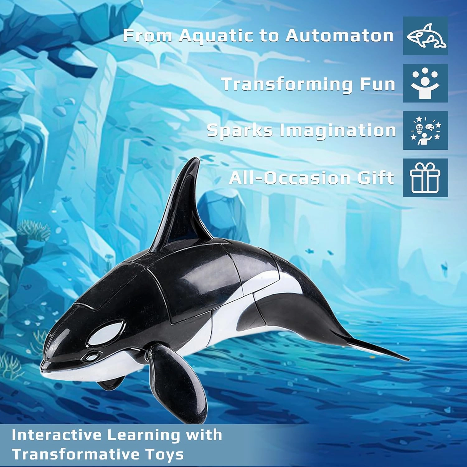 Forest & Twelfth Orca Sea Animal Toys – Transforming Action Figure – Changes from a Detailed Animal Toy to a Unique Robot Toy in Seconds – Great Gift for Both Girls and Boys (5" Orca)