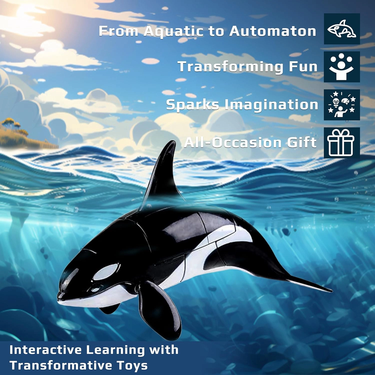 Forest & Twelfth Sea Animal Transforming Action Figure - Changes from Orca Toy to Robot in Seconds - Great Gift for Girls and Boys