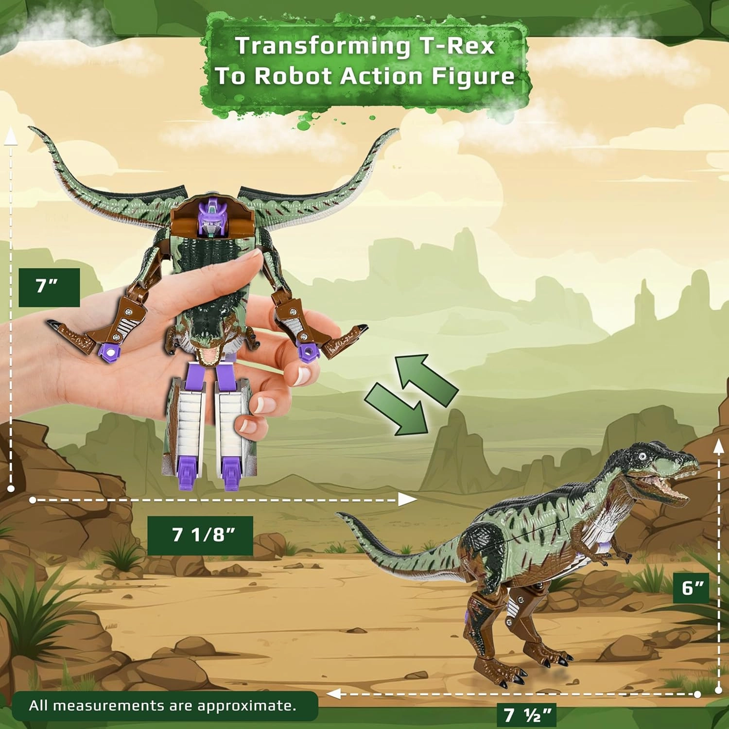 Forest & Twelfth Transforming 5 Inch Dinosaur Action Figure Changes from T-Rex Animal Toy to Unique Robot Toy Great Gift for Girls & Boys
