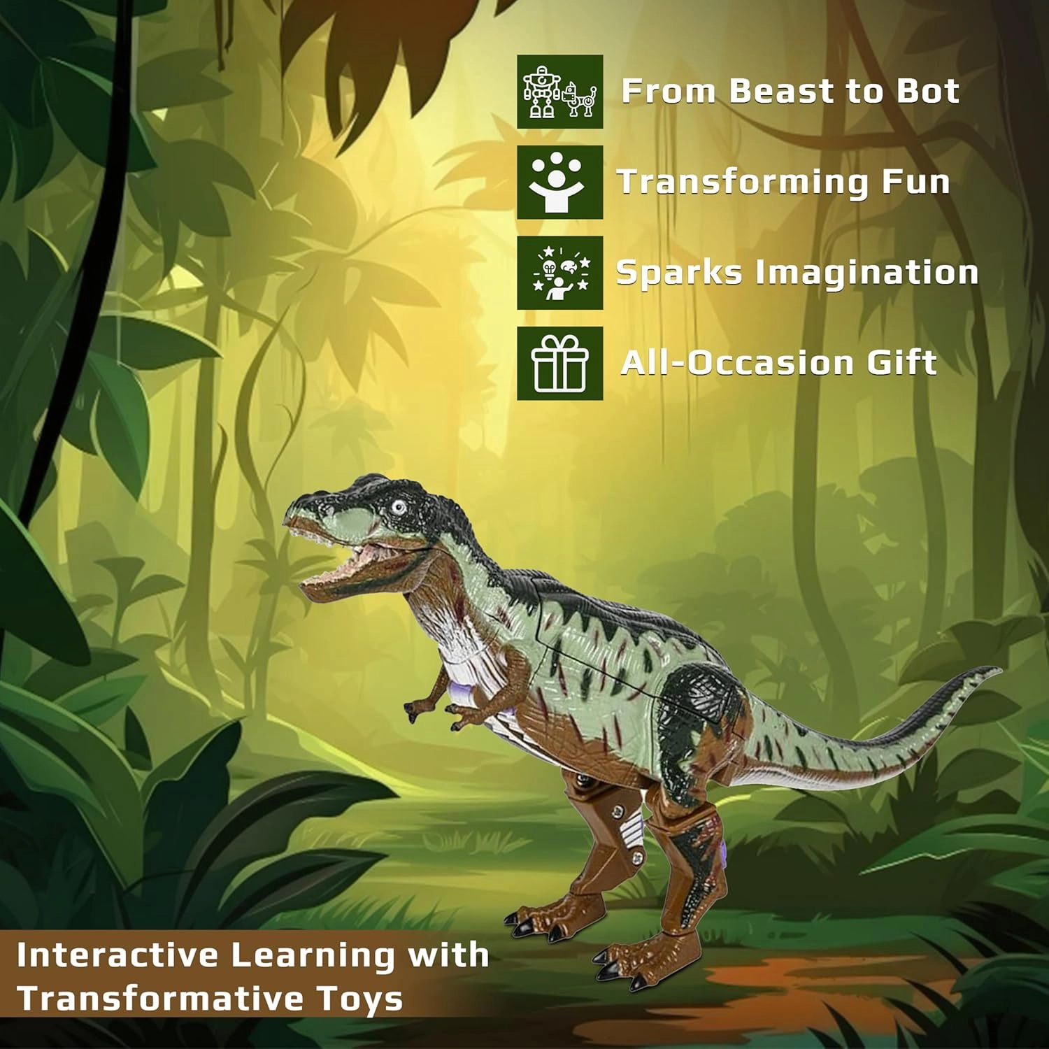 Forest & Twelfth Transforming 5 Inch Dinosaur Action Figure Changes from T-Rex Animal Toy to Unique Robot Toy Great Gift for Girls & Boys
