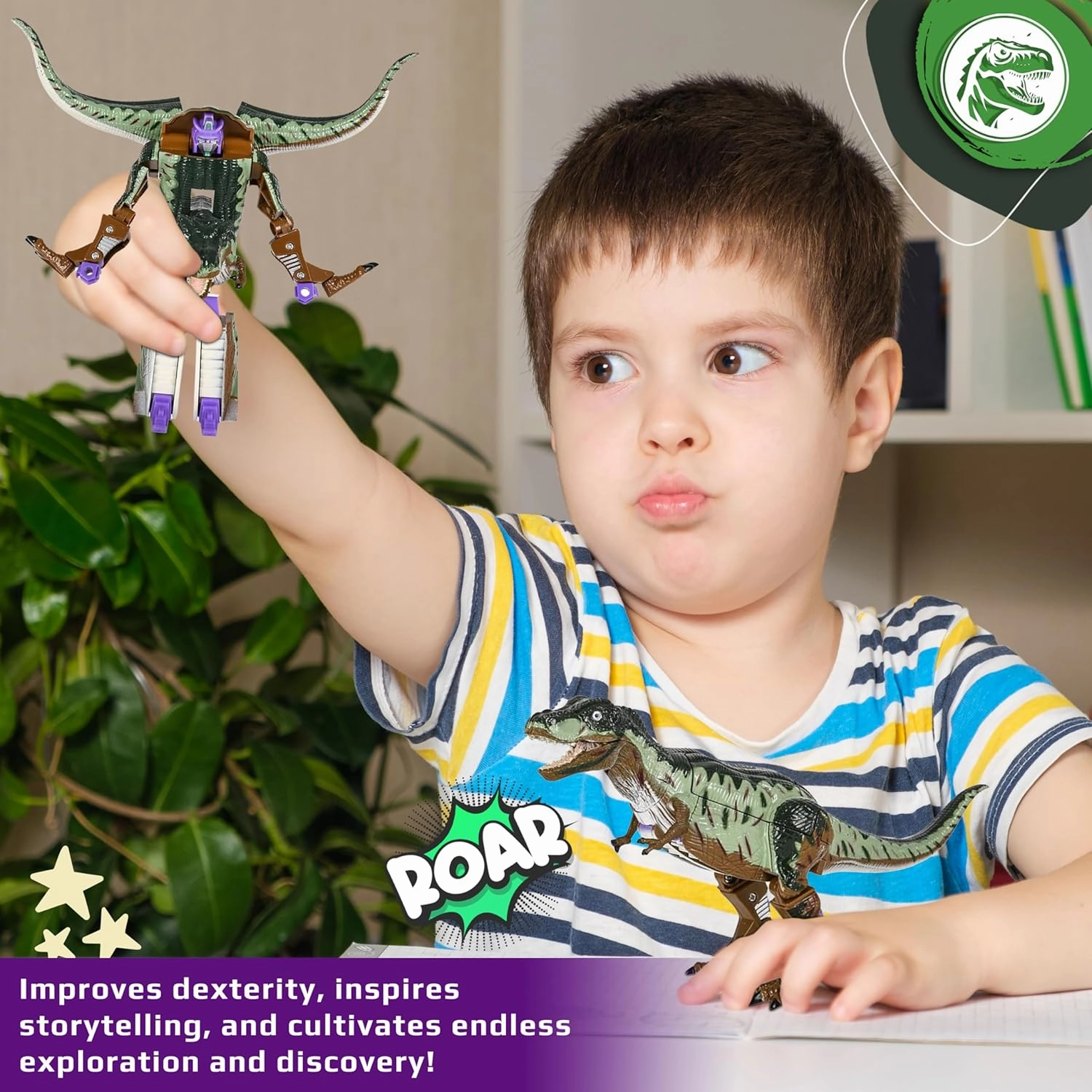 Forest & Twelfth Transforming 5 Inch Dinosaur Action Figure Changes from T-Rex Animal Toy to Unique Robot Toy Great Gift for Girls & Boys