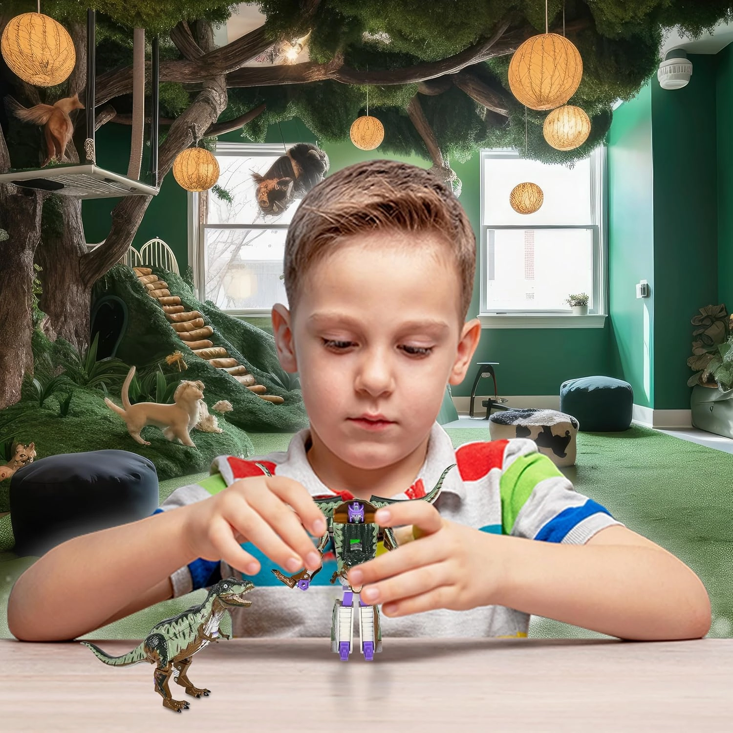 Forest & Twelfth Transforming 5 Inch Dinosaur Action Figure Changes from T-Rex Animal Toy to Unique Robot Toy Great Gift for Girls & Boys