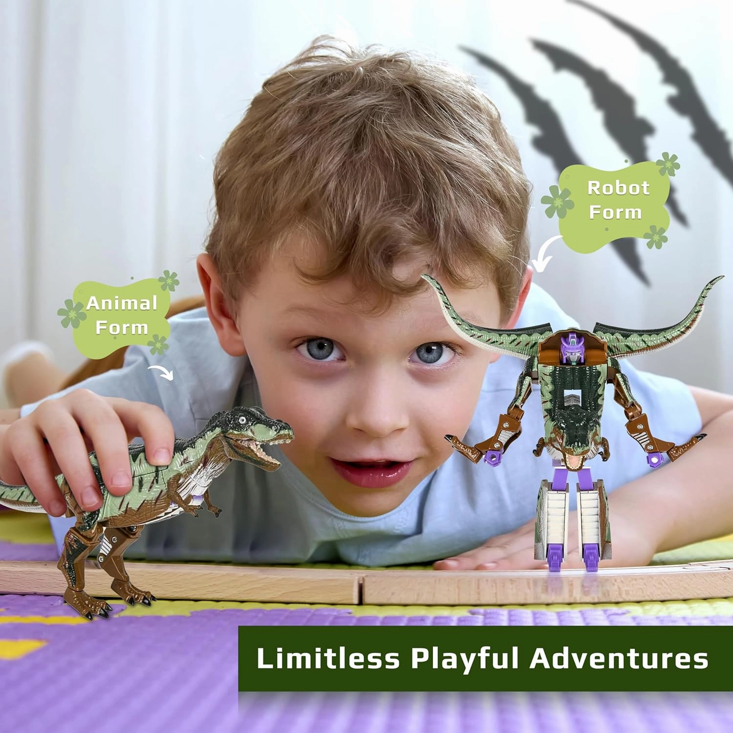 Forest & Twelfth Transforming 5 Inch Dinosaur Action Figure Changes from T-Rex Animal Toy to Unique Robot Toy Great Gift for Girls & Boys