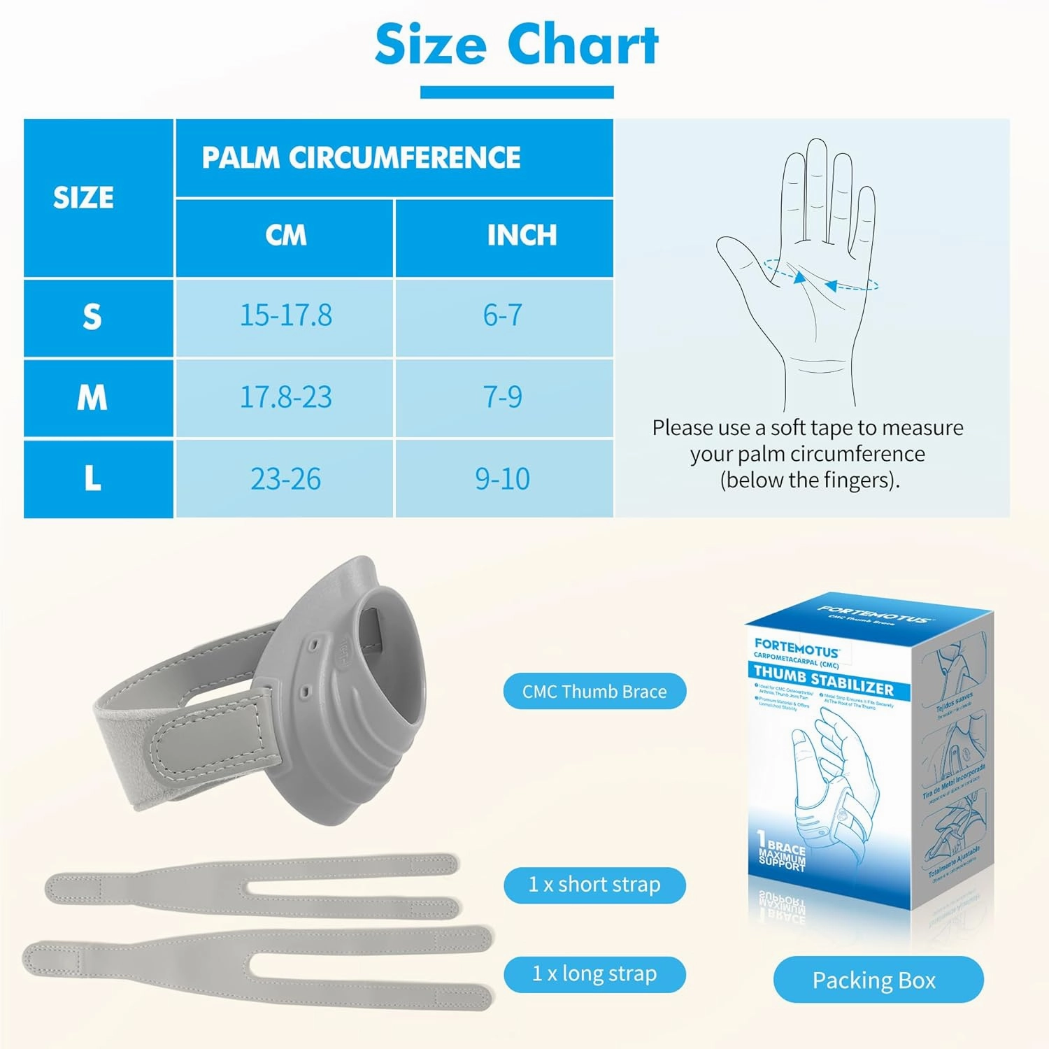 FORTEMOTUS CMC Thumb Brace, Upgrade Thumb Splint for CMC Joint Pain Relief and Support, Osteoarthritis, Tendonitis, Arthritis, CMC Joint Thumb Arthritis Brace: for Women Men (Grey, Right Hand, Small)