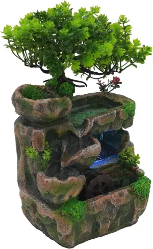 Fountain Decorative Fountain Feng Shui Wheel Waterfall,Water Feature Led Fountain Lights Zen Meditation Indoor Waterfall Features Relaxing Water Features for Home Office Bedroom