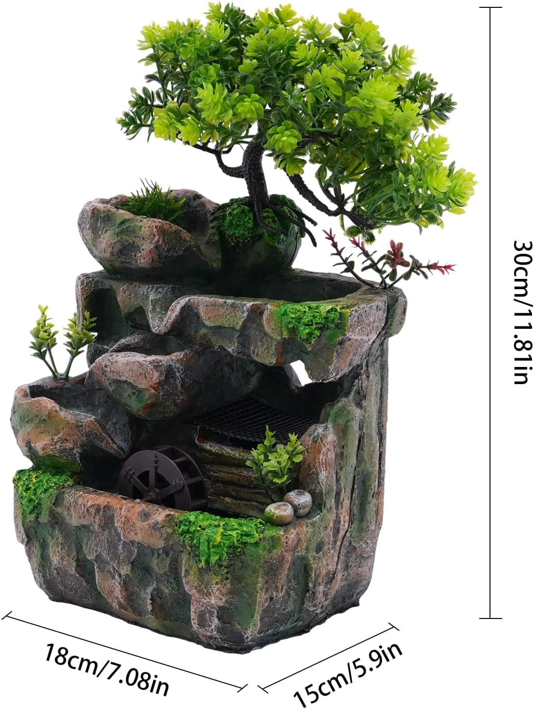 Fountain Decorative Fountain Feng Shui Wheel Waterfall,Water Feature Led Fountain Lights Zen Meditation Indoor Waterfall Features Relaxing Water Features for Home Office Bedroom