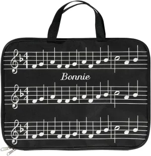 Fox Valley Traders Personalized Musical Note Tote Bag with Zipper, Customized Sheet Music Briefcase, Black