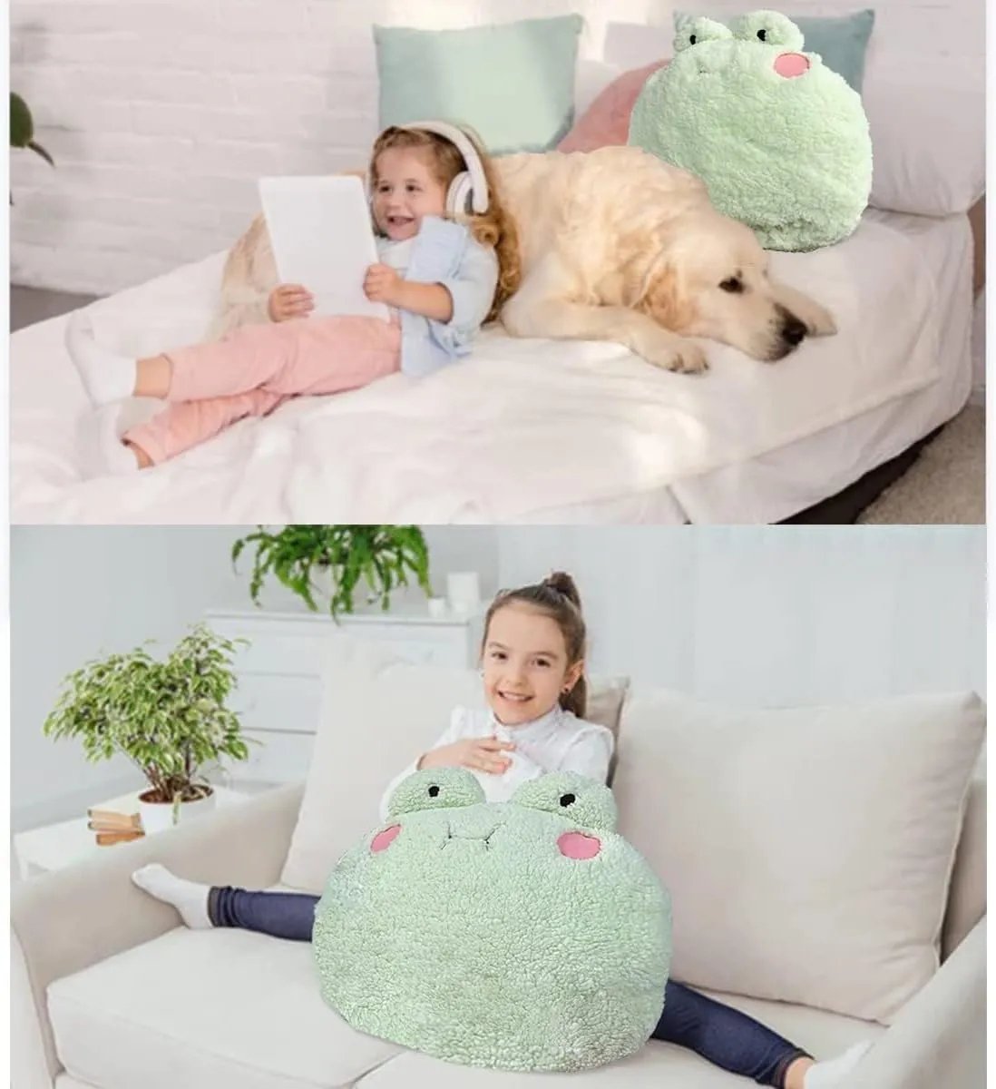Frog Plush Pillow, Giant Frog Stuffed Animal (25.6 * 23.6 inch), Adorable Jumbo Frog Plush Toy Hugging Pillow, Home Cushion Decoration Birthday Xmas Travel Gift for Kids Adults Girls Boys