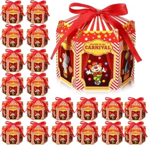 Funrous Carnival Treat Boxes Circus Cupcake Paper Candy Red White Stripes Carnival Favor Boxes Goody Gift Decorations for Birthday Holiday Party Celebration(24 Pcs)