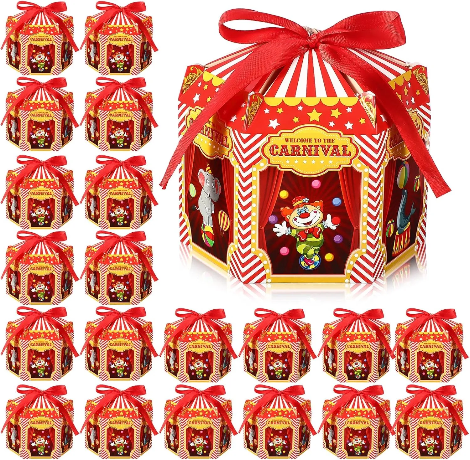 Funrous Carnival Treat Boxes Circus Cupcake Paper Candy Red White Stripes Carnival Favor Boxes Goody Gift Decorations for Birthday Holiday Party Celebration(24 Pcs)