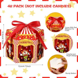 Funrous Carnival Treat Boxes Circus Cupcake Paper Candy Red White Stripes Carnival Favor Boxes Goody Gift Decorations for Birthday Holiday Party Celebration(48 Pcs)
