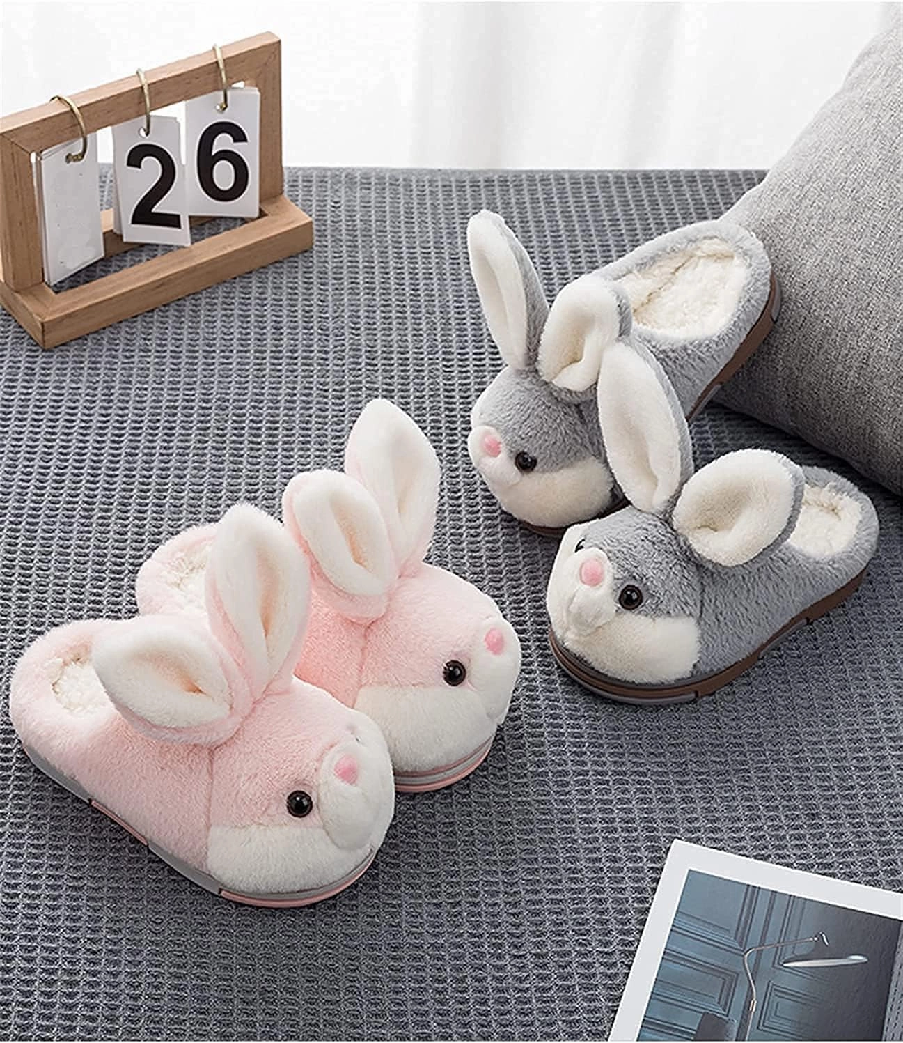 Fuzzy Bunny Slippers for Girls Warm Winter Slippers Women Home Slippers Plush Animal Slippers Pink Slippers