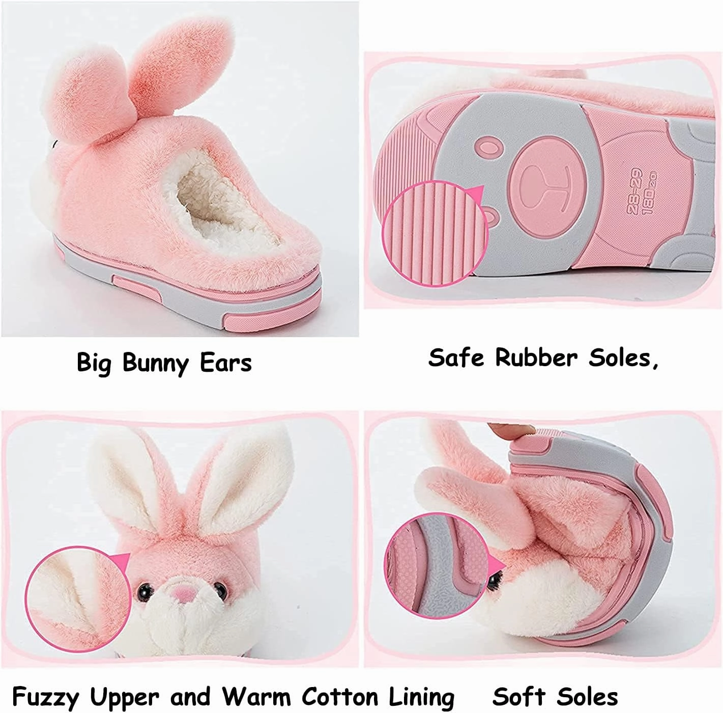 Fuzzy Bunny Slippers for Girls Warm Winter Slippers Women Home Slippers Plush Animal Slippers Pink Slippers