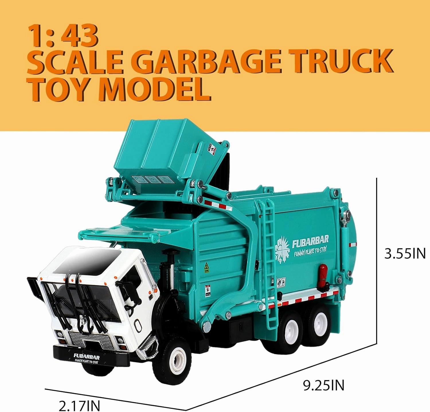 Garbage Truck Toys, Fubarbar 1:43 Bruder Tonka Trash Trucks Model for Boys Metal Diecase Waste Management Front Loader Die Cast Can Dumpster Truck Toy for 3 4 5 6 Years Old(Blue)