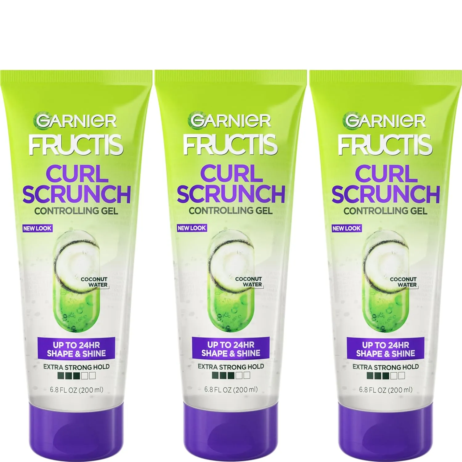 Garnier Fructis Style Curl Scrunch Controlling Gel for Shape & Shine, 6.8 Fl Oz, 3 Count (Packaging May Vary)