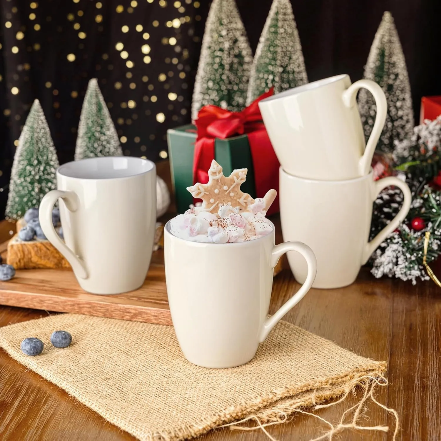 GBHOME 16 OZ Large Porcelain Coffee Mugs Set of 6, Light Weight Ceramic Coffee Cups Set for Cappuccino,Latte,Cocoa, Dishwasher & Microwave Safe, Beige