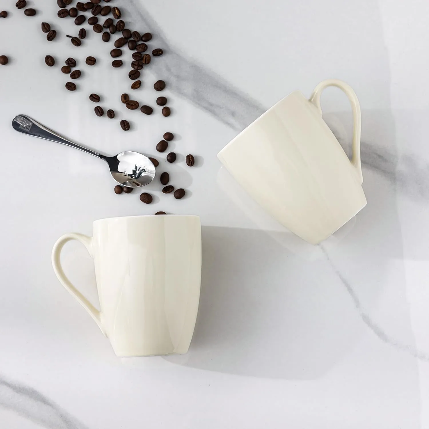 GBHOME 16 OZ Large Porcelain Coffee Mugs Set of 6, Light Weight Ceramic Coffee Cups Set for Cappuccino,Latte,Cocoa, Dishwasher & Microwave Safe, Beige