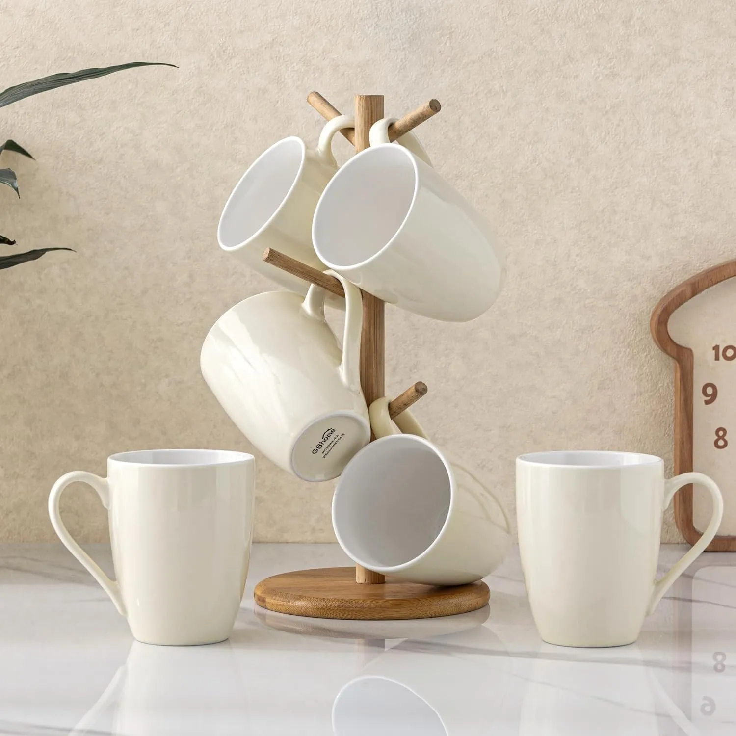 GBHOME 16 OZ Large Porcelain Coffee Mugs Set of 6, Light Weight Ceramic Coffee Cups Set for Cappuccino,Latte,Cocoa, Dishwasher & Microwave Safe, Beige