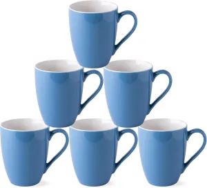 GBHOME 16 oz Large Porcelain Coffee Mugs Set of 6, Light Weight Ceramic Coffee Cups Set for Cappuccino,Latte,Cocoa, Dishwasher & Microwave Safe, French Blue