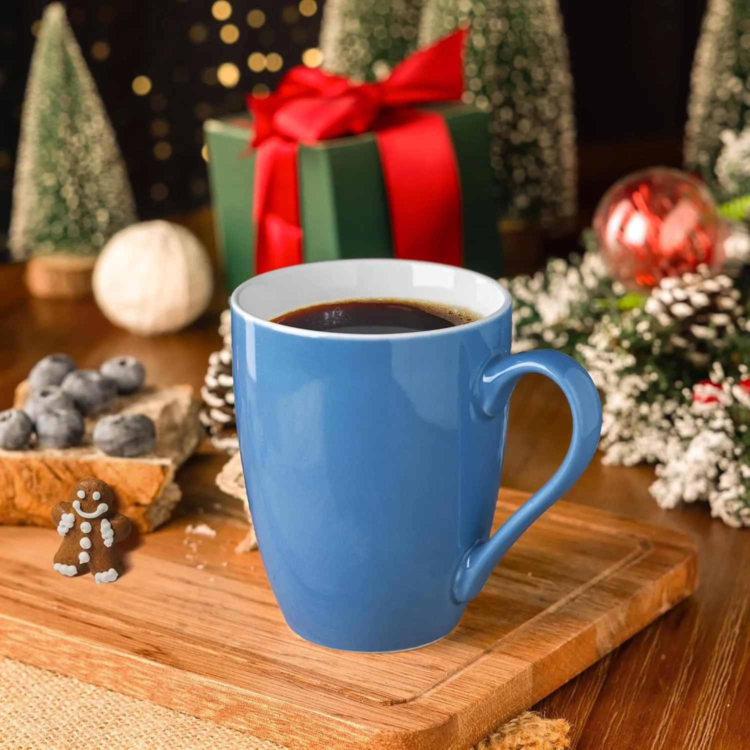 GBHOME 16 oz Large Porcelain Coffee Mugs Set of 6, Light Weight Ceramic Coffee Cups Set for Cappuccino,Latte,Cocoa, Dishwasher & Microwave Safe, French Blue
