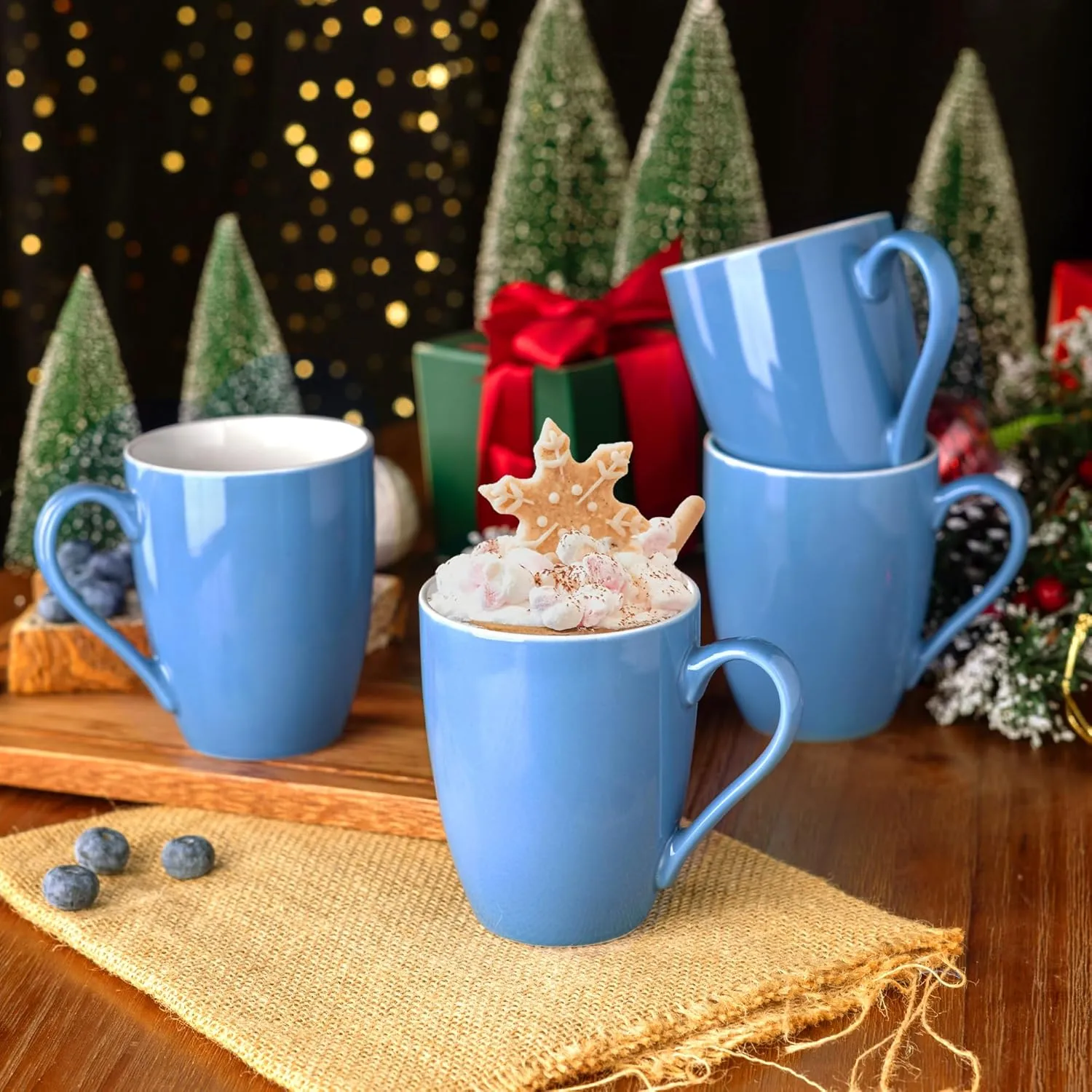 GBHOME 16 oz Large Porcelain Coffee Mugs Set of 6, Light Weight Ceramic Coffee Cups Set for Cappuccino,Latte,Cocoa, Dishwasher & Microwave Safe, French Blue