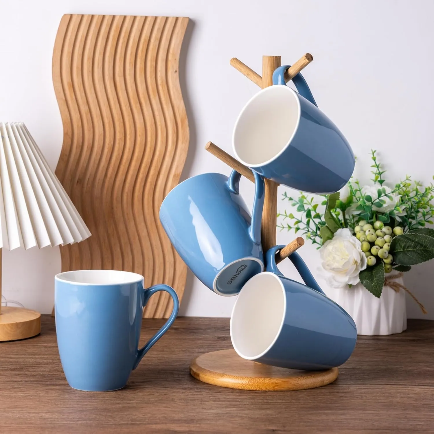 GBHOME 16 oz Large Porcelain Coffee Mugs Set of 6, Light Weight Ceramic Coffee Cups Set for Cappuccino,Latte,Cocoa, Dishwasher & Microwave Safe, French Blue