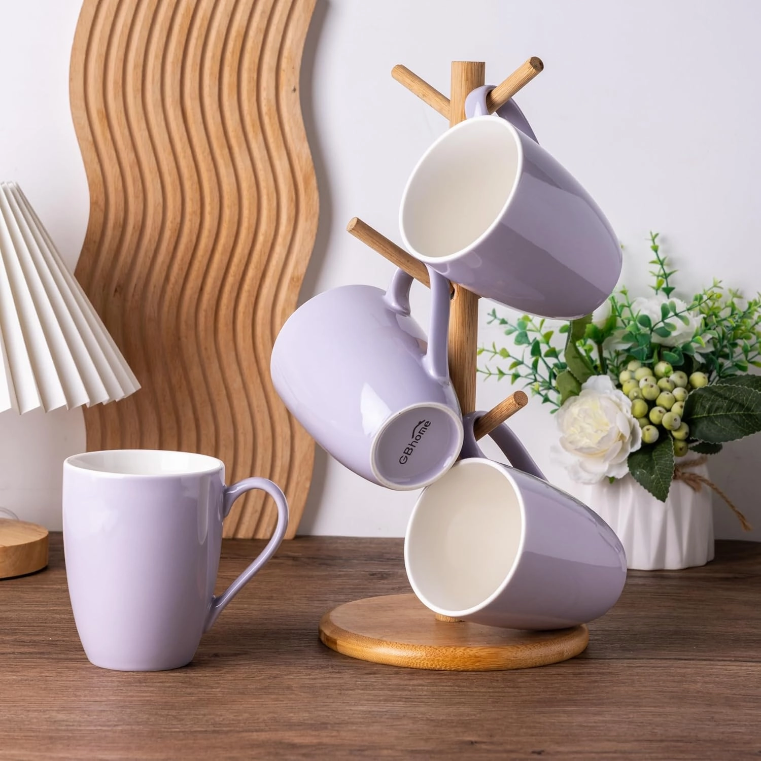 GBHOME 16 oz Large Porcelain Coffee Mugs Set of 6, Light Weight Ceramic Coffee Cups Set for Cappuccino,Latte,Cocoa, Dishwasher & Microwave Safe, Purple