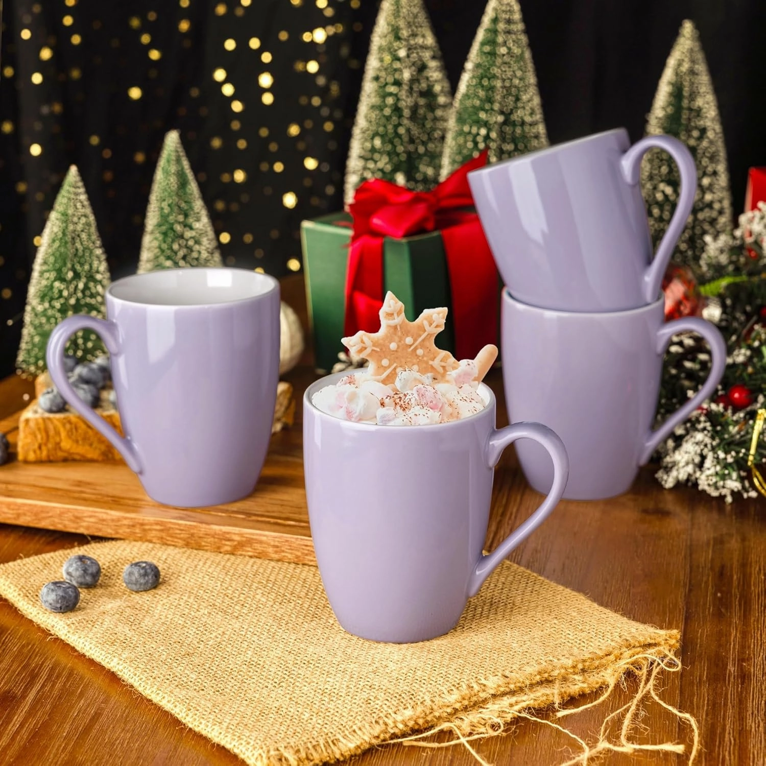 GBHOME 16 oz Large Porcelain Coffee Mugs Set of 6, Light Weight Ceramic Coffee Cups Set for Cappuccino,Latte,Cocoa, Dishwasher & Microwave Safe, Purple