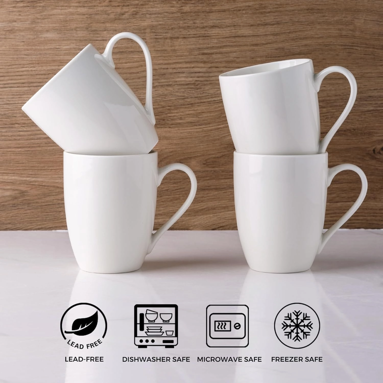 GBHOME 16 oz Large Porcelain Coffee Mugs Set of 6, Light Weight Ceramic Coffee Cups Set for Cappuccino,Latte,Cocoa, Dishwasher & Microwave Safe, White