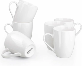GBHOME 16 oz Large Porcelain Coffee Mugs Set of 6, Light Weight Ceramic Coffee Cups Set for Cappuccino,Latte,Cocoa, Dishwasher & Microwave Safe, White
